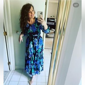 Long dress, blue, black, green, size 8